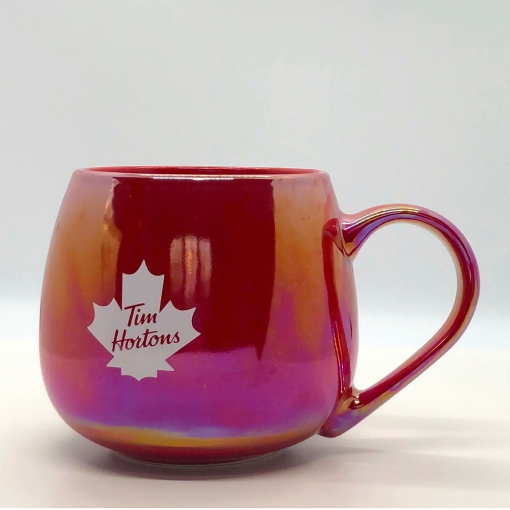 Tim Horton’s Iridescent Red Mug with Maple Leaf, circa 2020